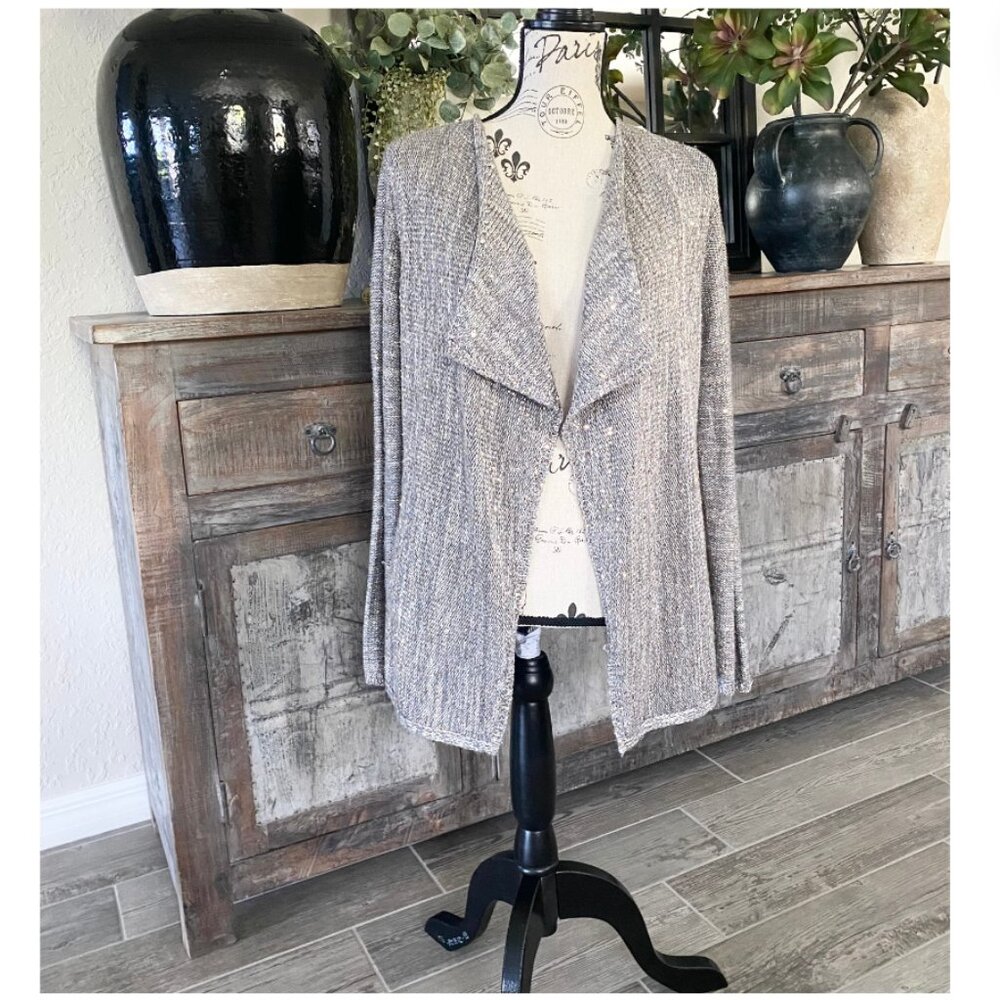 Silver Knit Cardigan with Gold Sequins